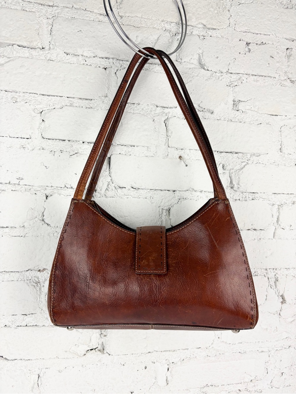 Fossil Vintage Leather Reddish Brown Double Strap Shoulder Bag Purse